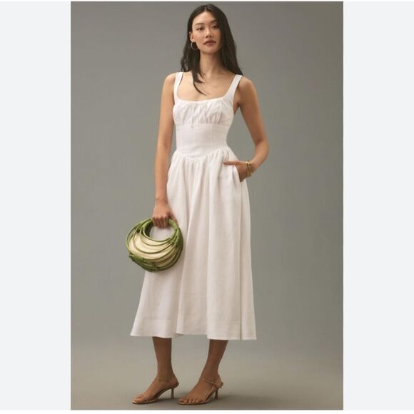 Reformation Dresses & Skirts - Reformation Balia White Linen Midi Dress size 6 Anthropologie